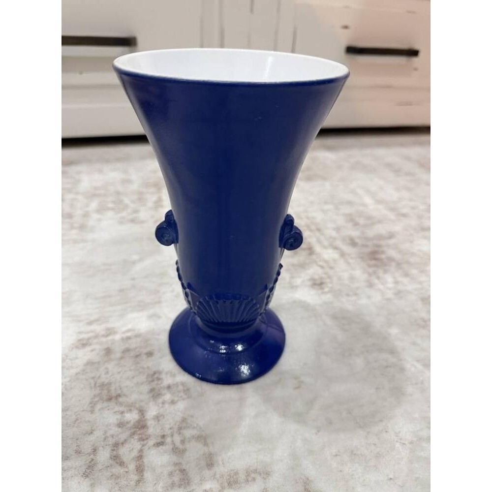 Vintage 1940s Anchor Hocking Vitrock Cobalt Blue Vase Art Deco 7.75"